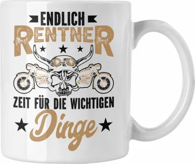 Produktbild von Trendation - Motorradfahrer Tasse Geschenk Rentner Opa Geschenkidee Geburtstag Weihnachten Lustiger Spruch Renteneintritt (Weiß)