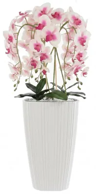 Immagine prodotto di Bouquet a cascata di orchidee artificiali Cremerosa in vaso, bianco, H 95 cm, fiori gommati, 5 rami. Decorazione per l'ufficio o la casa: bella ed elegante