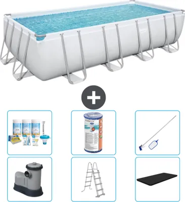 Zdjęcie produktu dla Prostokątny basen stalowy Bestway - 549 x 274 x 122 - szary - w tym pompa - drabinka - pokrywa - pakiet konserwacyjny - filtr - zestaw do czyszczenia