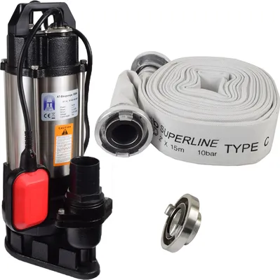 Produktbild von Agora-Tec® Bau-, Abwasser- und Schmutzwasserpumpe 550W mit 15 Meter C-Schlauch und STORZ Kupplung