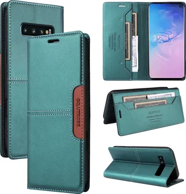 Produktbild von Handyhülle für Samsung Galaxy S10+/S10 Plus Hülle, Leder Flip Wallet Kartenfach Stand Schutzhülle Grün