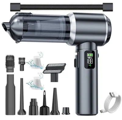 Produktbild von 4-in-1 Akku-Handstaubsauger mit 24.000 Pa Saugleistung, Gebläse, Luftpumpe und USB-C-Ladeanschluss - Grau