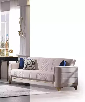 Produktbild von Weißer Dreisitzer Luxus 3-Sitzer Couch Wohnzimmer Sofas Textil Möbel