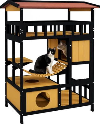 Produktbild von PawHut Katzenhaus Katzenhöhle mit Plattformen, Hängebrück für bis zu 2 Katzen