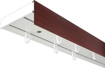 Produktbild von SN Deco - Vorhangschiene SH Set, 2-läufig, weiß 120 cm, vorgebohrt, m. Blende, Mahagoni, 7.5 cm, Komplettes Zubehör und Röllchen