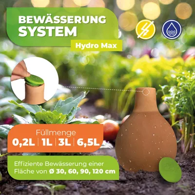 Produktbild von BioGreen Olla Pflanzenbewässerung "Hydro Max" in den Größen 0,2 L / 1 L / 3 L / 6,5 L