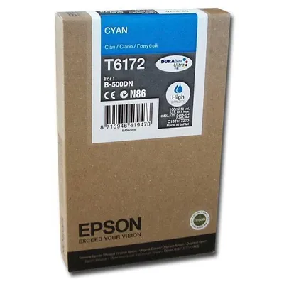 Obrázek produktu pro Epson ink tank Cyan T6172 DURABrite Ultra Ink (high capacity), High (L) Yield, Azurová, 100 ml, 1 kusů, Balení po jednom