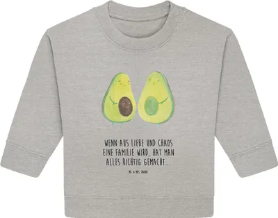 Produktbild von Mr. & Mrs. Panda Organic Baby Pullover Avocado Pärchen 24. - 36. Monat - Heather Grey - Geschenk, Hochzeit, Familie, Geburt, Liebe, Bullover