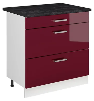 Imagen del producto de Mueble bajo de cocina Vicco R-Line Rojo de alto brillo/Blanco 80 cm con 3 cajones encimera Antracita, Model 72352