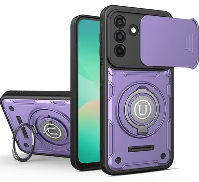 Produktbild von Magnetische Handyhülle für Samsung Galaxy S26 mit Kameraschutz Schieber, Ringhalter und Ständer, Stoßfeste Hülle Lila