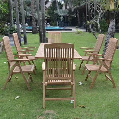 Produktbild von Teako Design Gartenmöbel-Set 6 Klappstühle Bari mit Ausziehtisch Teakholz
