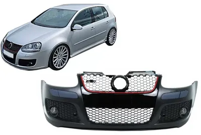 Productafbeelding van Stootbalk voor VW Golf 5 (2003-2007), Jetta MK5 (2005-2007), radiatorrooster met honingraatstructuur, GTI-look, mistlampen.