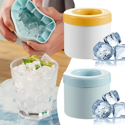 Produktbild von 2x Zylinder Eiswürfelform Silikon Eiswürfelbereiter Tasse Press Eiswürfelschale mit Deckel, Einfache Freigabe, für gefrorenen Whiskey, Cocktail, Getränke