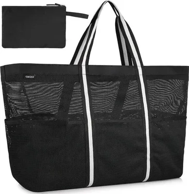 Produktbild von Famanu Badetasche mit Reißverschluss für Strand und Reisen - Schwarz-Grau