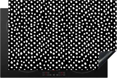 Produktbild von KitchenYeah© Herdabdeckplatte Schwarz - Weiß - Muster - Polka dots , 81x52cm, Küche Deko, Glaskeramikkochfeld Herdabdeckung, Abdeckplatte fùr Kochfeld