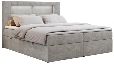 Produktbild von Boxspringbett 160x200 mit Led, Polsterbett mit LED Kopfteil - Multipocket-Matratze - Doppelbett - GOLD-5 - 160x200 - Hellgrau - Struktur - H4