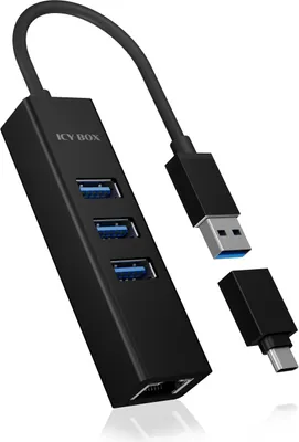 Image de Icy Box IB-HUB1419-LAN IcyBox 4-Port Hub IB-HUB1419-LAN USB 3.0 Hub & LAN Adapter