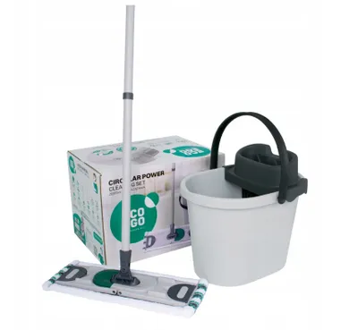 Zdjęcie produktu dla York, Zestaw do sprzątania Circular Power Wiadro prostokątne 13l z wyciskaczem + Mop płaski z mikrofibry + Trzonek skręcany 130 cm