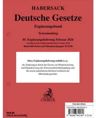 Produktbild von Deutsche Gesetze Ergänzungsband 85. Ergänzungslieferung