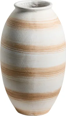Produktbild von BELIANI Blumenvase Cremeweiß u. Beige Lehm-Faser-Mischung 42 cm Hoch mit Streifen Rund 25x25 cm Modernes Design Indoor & Outdoor Keramikvase Dekovase