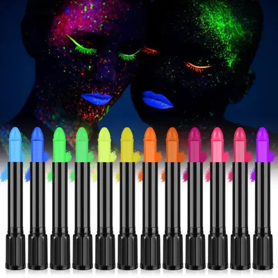 Produktbild von UV Bodypainting Set 12 Farben Neon Waschbar Schminkstifte Face Paint Körperfarbe für Halloween Karneval Fasching