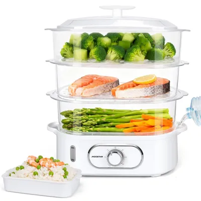 Dampfgarer 12 l, 3 stapelbare Behälter, 900 W, weiß