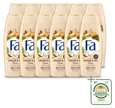 Obrázok produktu pre 12 kusov sprchového gélu Fa Cream & Oil s kakaovým maslom a kokosovým olejom, 250 ml - balenie