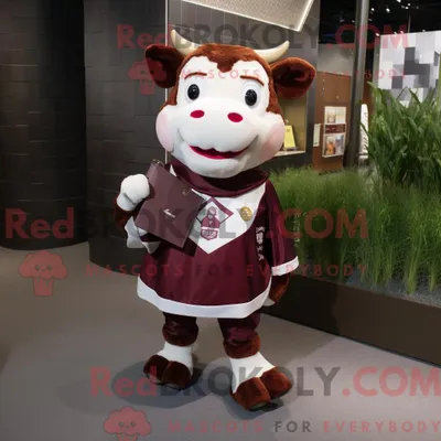 Imagen del producto de Personaje REDBROKOLY mascota de una vaca Hereford marrón vestida con una minifalda y monederos