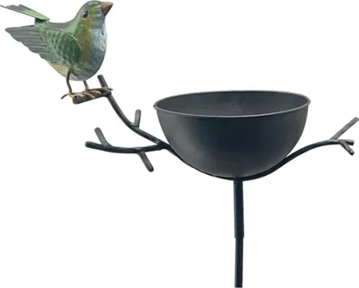 Image de Exner | Bain d'oiseaux avec oiseau sur branche - hauteur 122 cm - métal - Décoration de jardin - Résistant aux intempéries