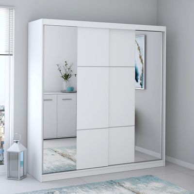 Schwebetürenschrank Kleiderschrank Schrank 233 cm Weiß/Weiß mit Spiegeln - Multi 38