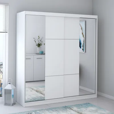 Produktbild von Schwebetürenschrank Kleiderschrank Schrank 233 cm Weiß/Weiß mit Spiegeln - Multi 38