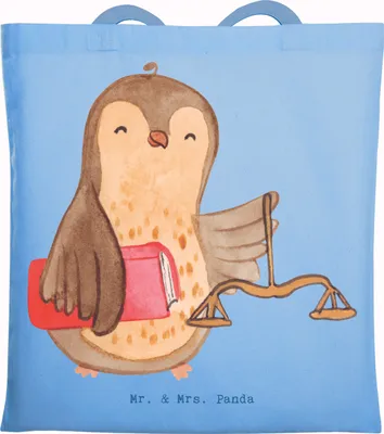 Produktbild von Mr. & Mrs. Panda Schultasche Jurist Herz - Sky Blue - Geschenk, Anwalt, Stoffbeutel, Shopping Tasche, Waage, Master Of Laws, Ausgeglichen, Eule, Jutebeutel, Beutel