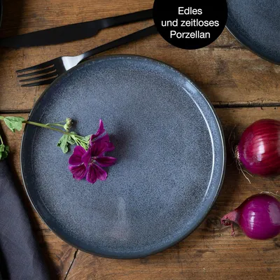 Produktbild von Set von 6 blauen Desserttellern für 6 Personen - Porzellan - spülmaschinen- und mikrowellengeeignete Teller Set