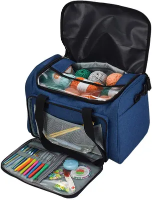 Produktbild von Garntasche, Basteltasche für Stricknadel-Set, Häkelset und Kreuzstich-Set zur Aufbewahrung, Garn-Organisierer für Anfänger und Profis, Oxford-Tuch, 38,1 x 27,9 x 25,4 cm