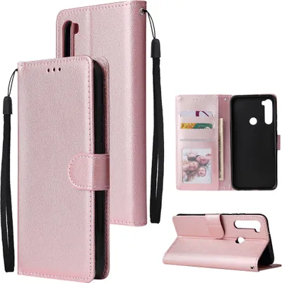 Produktbild von Für Redmi NOTE 8 Kunstleder Front Putton Schutz Handyhülle mit 3 Karten Halterung Rosengold
