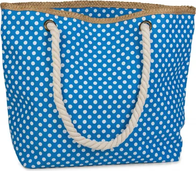Produktbild von styleBREAKER Strandtasche mit Punkte Muster und Kordelgriffen | großes Hauptfach mit Reißverschluss | inkl. abnehmbarer Kosmetiktasche | Shopper Damen mit Bast-Detail