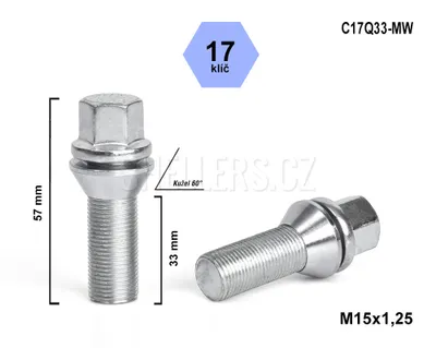Obrázek produktu pro Kolový šroub M15x1,25x33 kuželový, pohyblivá plocha, klíč 17, C17Q33-MW, výška 57 mm