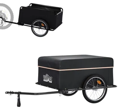 Produktbild von Wiltec Fahrrad Lastenanhänger 1460 x 880 x 590 mm bis 65 kg, Fahrradanhänger mit Radschutz Rahmen, Deichsel klappbar & Schnellkupplung für Einkäufe, Urlaub, Radtouren