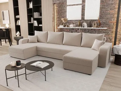 Image de CANAPE HEWLET U BIS Zoom 1 Beige avec fonction sommeil Canapé en forme de U avec coffre de rangement Canapé de salon Canapé-lit Coffre de rangement Canapé-lit