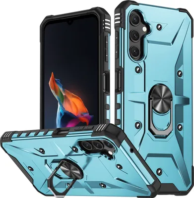 Produktbild von Galaxy A14 Hülle, Ring Halter Ständer Dual Layer Stoßfest Schutzhülle für Samsung Galaxy A14 5G Blau
