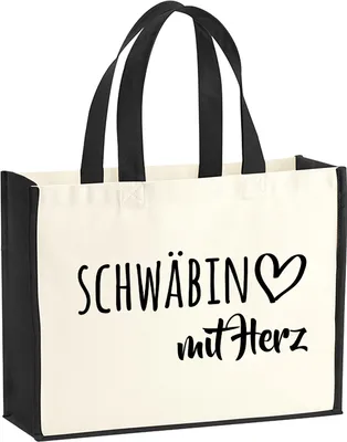 Produktbild von Huuraa Jutetasche Schwäbin mit Herz 21 Liter Black Jute und Baumwolle Einkaufstasche Geschenkidee