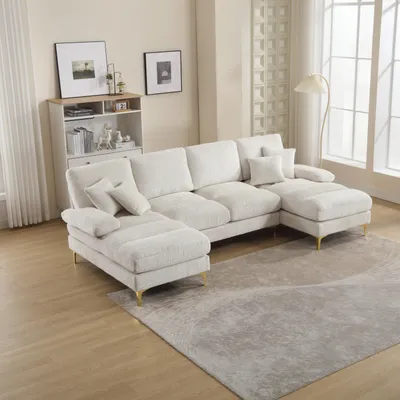 Produktbild von STILVORA Schlafsofa mit Metallbeine,Ecksofa Modulares Sofa für Wohnzimmer,Schlafzimmer&Büro,Polstermöbel mit doppelten Liegesitzen,beige
