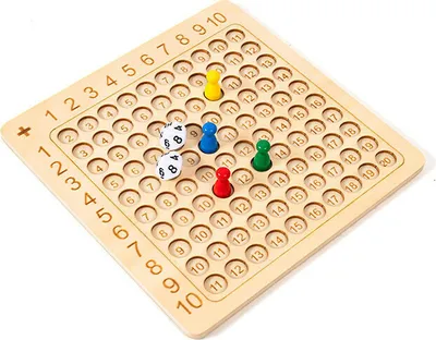 Obrázek produktu pro Sčítací tabulka, dřevěná stolní hra, Montessori mozková hra, 100 karet + 4 figurky + 2 kostky, doplňkové - Montessori