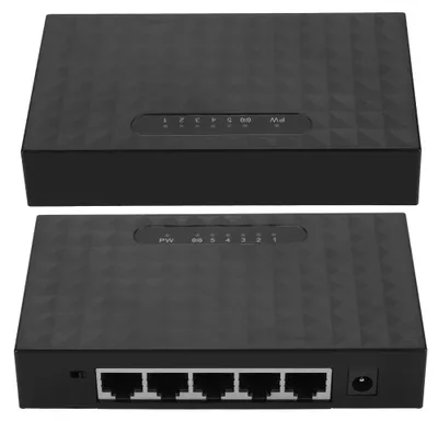 Zdjęcie produktu dla 5-portowy przełącznik sieciowy Fast Ethernet 10/100 Mb/s z portami RJ45 i obsługą VLAN   Ładowarka
