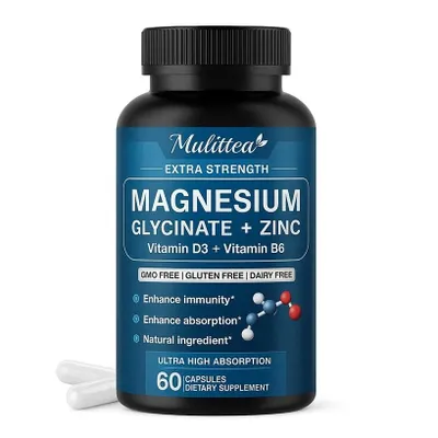 Produktbild von Magnesium Zinc+Vitamin D3+B6 (60 Kapseln) Nahrungsergänzungsmittel, Knochen, Gelenke, Muskeln, Erholung, Gehirn, Nerven, Immunsystem