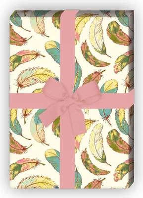 Produktbild von Zartes Geschenkpapier zum Einpacken mit leichten Federn, blau - G10223, 32 x 48cm