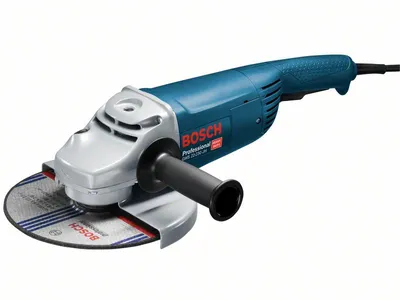 A Bosch angle grinder is shown against a white background.