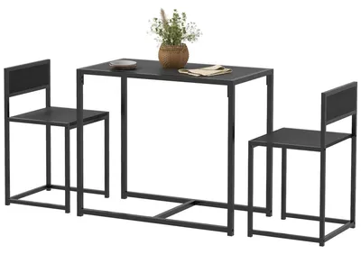 Immagine prodotto di Set da bar composto da un tavolo e due sedie | Colore: nero | Dimensioni: 47x90x76 cm