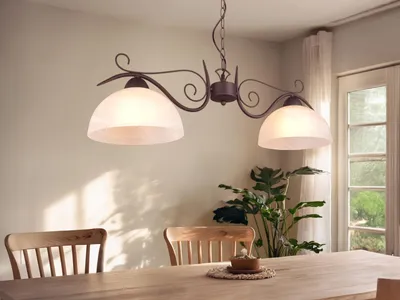 Produktbild von LED Pendelleuchte Landhausstil für über Esstisch & Kochinsel mit 2 Glasschirmen