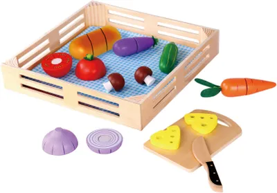 Produktbild von Tooky Toy Gemüsekiste aus Holz mit Schneidgemüse, 20 Stück